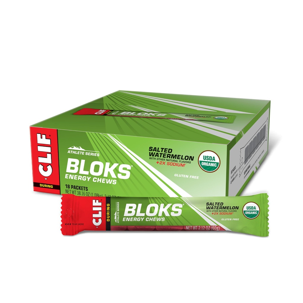 CLIF BloKS - Slaný melounový flavor s 2X sodným - energetickým žvýkáním - Non- GMO - Plant based - Fast Fuel for Cycling and running - Quick Carboylas and Electrolytes - 2.12 oz. (18 Count)