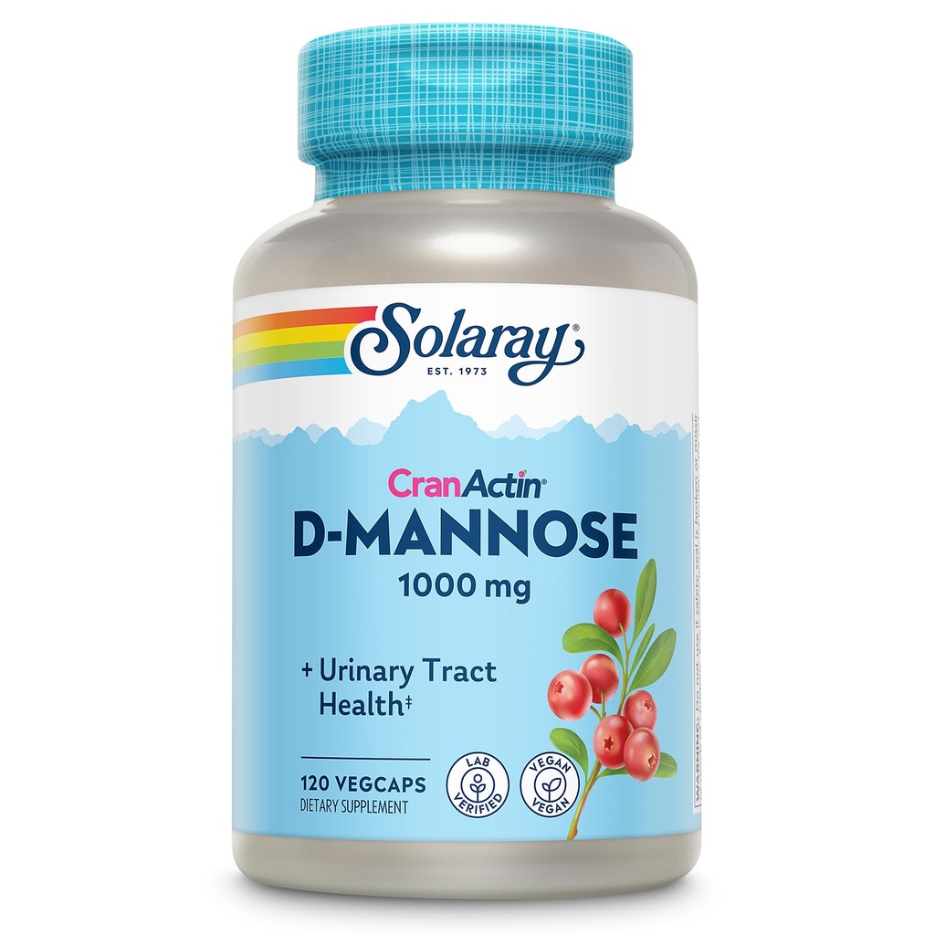 SOLARAY D- Mannose 1000mg s Cranactin Cranberry Extract - D Mannose a Cranberry dodatek s vitamínem C - Podporuje močové trakt zdraví - Vegan, 60denní záruka