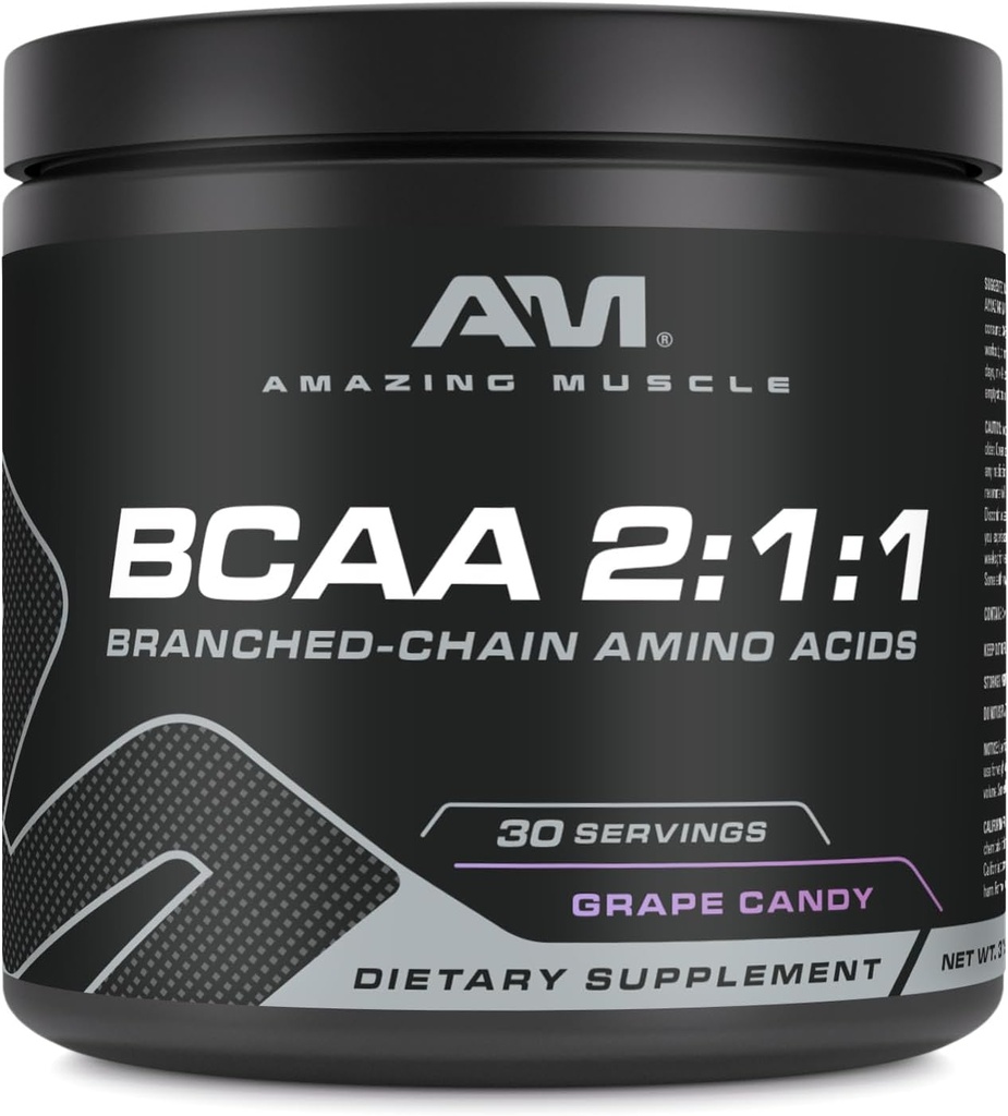 Amazing Muscle BCAA 2: 1: 1 Supplementary 124; 30 Servings CLAS124; Natural Flavor CLAS124; 315 Grams Powder CLAS124; Branched Chain Amino Acids Supplementary 124; Made in USA (30 Servings, Grape Candy)