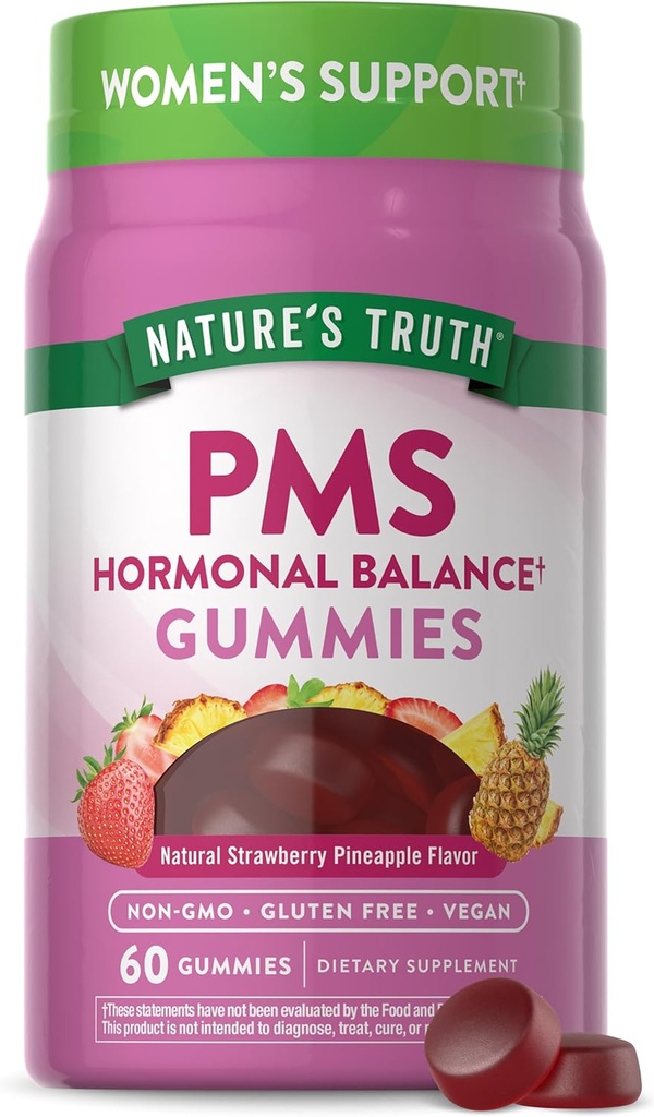 Nature 's Truth PMS Hormonální Balance Support Gummies for Women CLANE124; 60 Count CLANE124; Vegan, Non- GMO & gluten zdarma dodatek