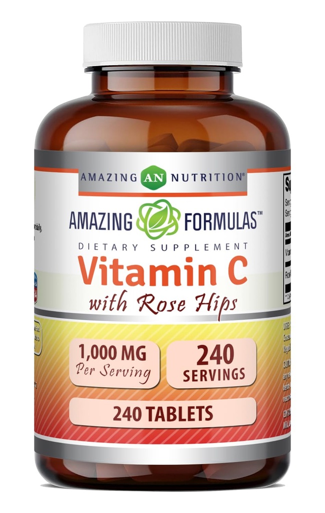 Úžasný vitamín C s doplňkem Rose HIPS 124; 1000 Mg CLAS124; 240 tablet CLAS124; Non- GMO CLAS124; gluten- Free CLAS124; Made in USA