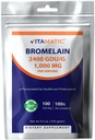 Vitamatic Bromelain Powder 1000mg per Serving - 2400 GDU / g, Proteolytic Enzymes, Podporuje Digestion of Proteins, 100 Grams - 100 Serving (Scoop Zahrnuto)