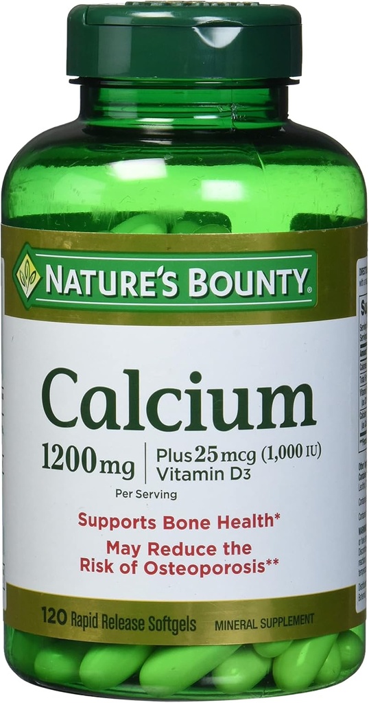 Příroda 's Bounty vápník Absorbovatelné 1200 mg s vitaminem D kapalným naplněným, 120 Počet