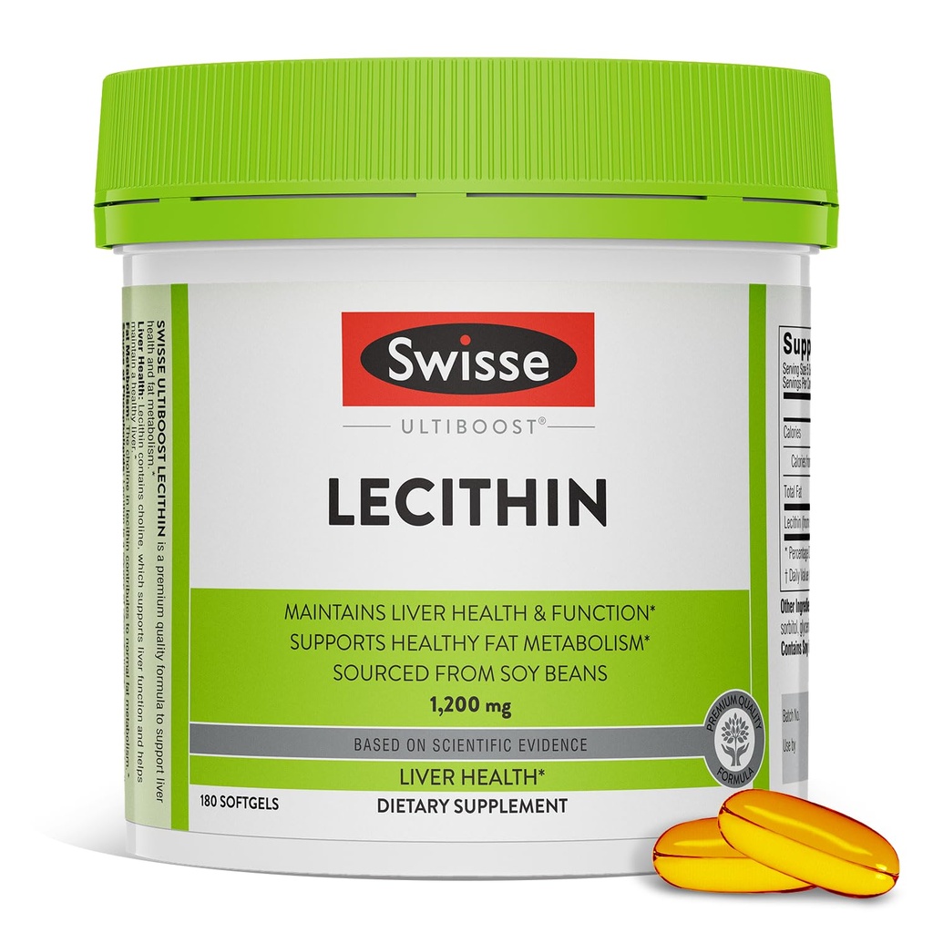 Swisse Soy Lecithin 1200mg Softgels Kapsle 124; Udržuje jaterní zdraví a funkce * CLAS124; Podporuje metabolismus tuku * CLAS124; Choline Lecithin Dodatek 1200 mg CLAS124; 180 Softgels