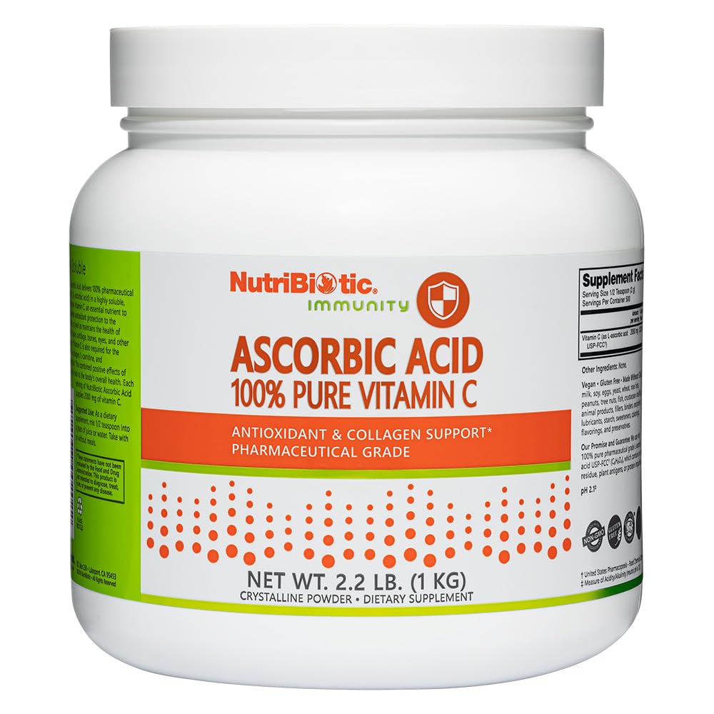 Nutritional Biotic Ascorbic Acid Vitamin C Powder, 2.2 Lb Factory 124; Pharmaceutical Grade L- Ascorbic Acid, 2000 Mg Per Serving Ascor12 124; Essential Immunication & Antioxidant Collagen Supplementary Supplementation 124; Vegan, gluten & GMO zdarma