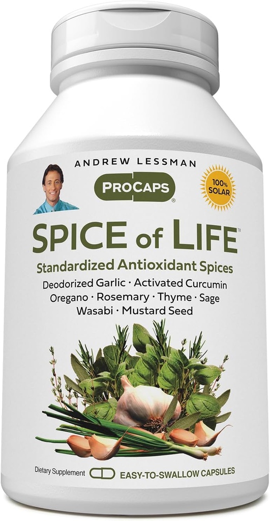 ANDREW LESSMAN Spice of Life 240 Kapsle - Osm vědecky vytvořených extracts, Koncentruje. Zdraví-propagace koření. Česnek, kurkumin, Oregano, Rosemary, Šalvěj, Tymián, hořčičné semeno, Wasabi