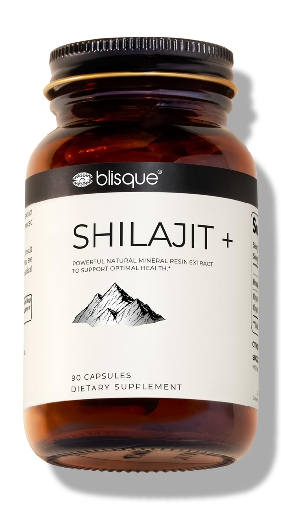 Blisque - Čisté Himalájské organické Shilajit Resin Extract Kapsle 124; Authentic and Natural Capsule 124; Golden Class A CLAS124; Obsahuje Fulvic Acid and Trace Minerals 124; 90 Kapsle