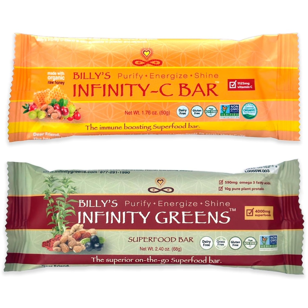 Infinity Green Bundle, 1 box Green Superfood Bars (12 Pack), 1 Box Organic Vitamin C Snack Bars (12 Pack)