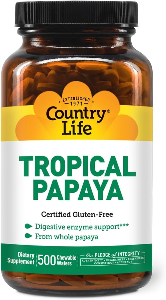 Country Life - Přírodní tropický papája enzym - 500 Žvýkačky