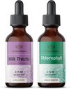 HERBAMAMA Herbal Liquid Drops Kit - Bundle of Milk Thistle Extract 2 fl oz a Liquid Chlorofyl 2 fl oz - Veganský dodatek Liquid Extract - Non GMO, Cukr & Alcohol- Free - 2 Pack