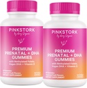 Pink Stork Premium Prenatal Gummy Vitamíny s DHA, Folátem a vitamínem D - 60 Veganské gumy - 2 balení