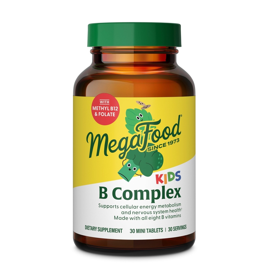 MegaFood Kids B Complex - B Complex Vitamin Supplement, 8 B Vitamíny - Vitamin B6, Vitamin B12, Folát, Biotin & Více, Podporuje Cellular Energy Production, Vegetarian, gluten zdarma - 30 Mini tablety