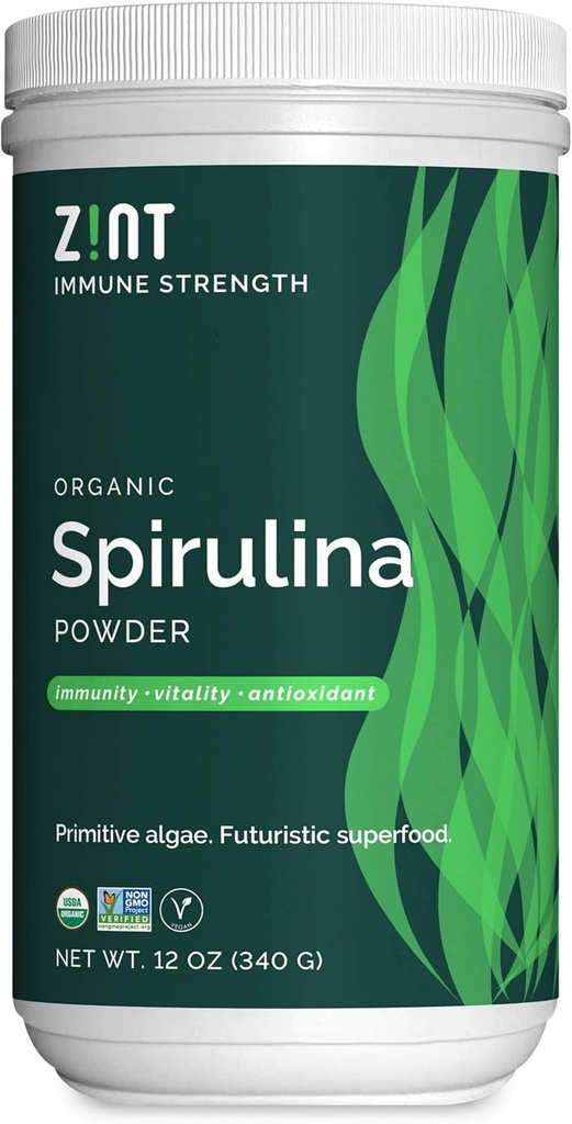 Zint Spirulina Powder, Organic (12 oz): Premium Imunitate Supplement, Blue- Green Algae, Imunity Booster, Non-Iradiated Vegan Protein