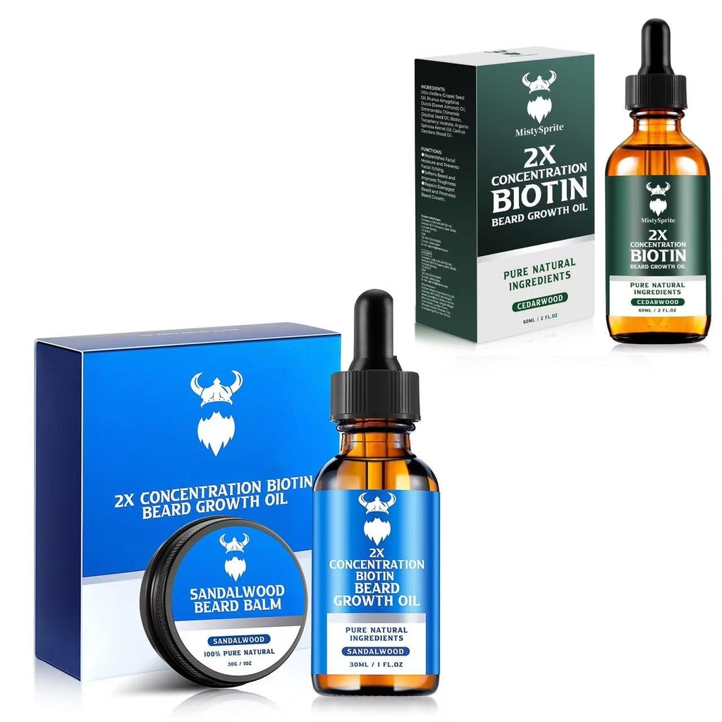 Sandalwood Beard Růstový Kit s 2X Biotin pro muže a Cedarwood Beard Růstový olej Přirozené ingredience & Thickens Facial Hair Růst