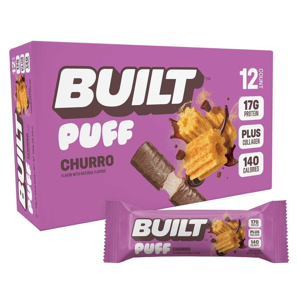 Postaven Bar, Puff Protein Bary, Churro Puff, 17g Protein Snacks, On-The- Bary, Pouze 140 kalorií & 6g Cukr, kolagen, gluten zdarma, 12 Počet
