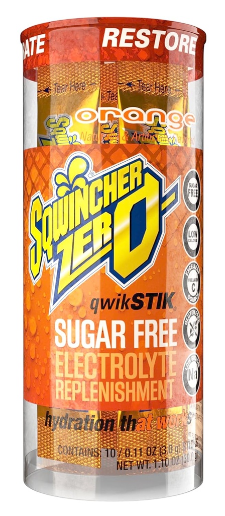 Sqwincher Zero Qwik Stik, Orange, Sugar Free, Nízká kalorie, Nízký sodík Electrolyte Powder Hydration Drink Mix, .11 oz Packet (balení po 200)