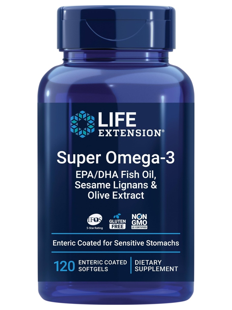 Life Extension Super Omega33 EPA / DHA Fish Oil, Sezame Lignans & Olive Extract - Heart Health, Brain Health, Inflagration Health Support, Gluten- Free, Enteric- Coated, Non- GMO, 120 Softgels