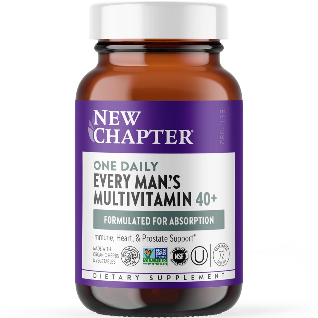 Nová kapitola Men 's Multivitamin 40 Plus pro energii, srdce, Prostate + Imunitation Support with Fermented Nutrients - Every Man' s One Daily 40 +, Made with Organic Zelenina & Herbs, Non- GMO - 72 ct