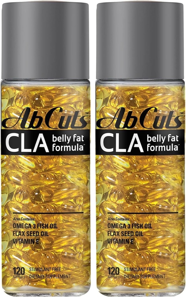 CLA Belly Fat Formule - 120 Easy- to- Polykací Softgels - Omega 3 Fish Oil, Flaxseed Oil a Vitamin E - Pomáhá zvýšit množství antioxidantů a zdravé složení těla (balení po 2)