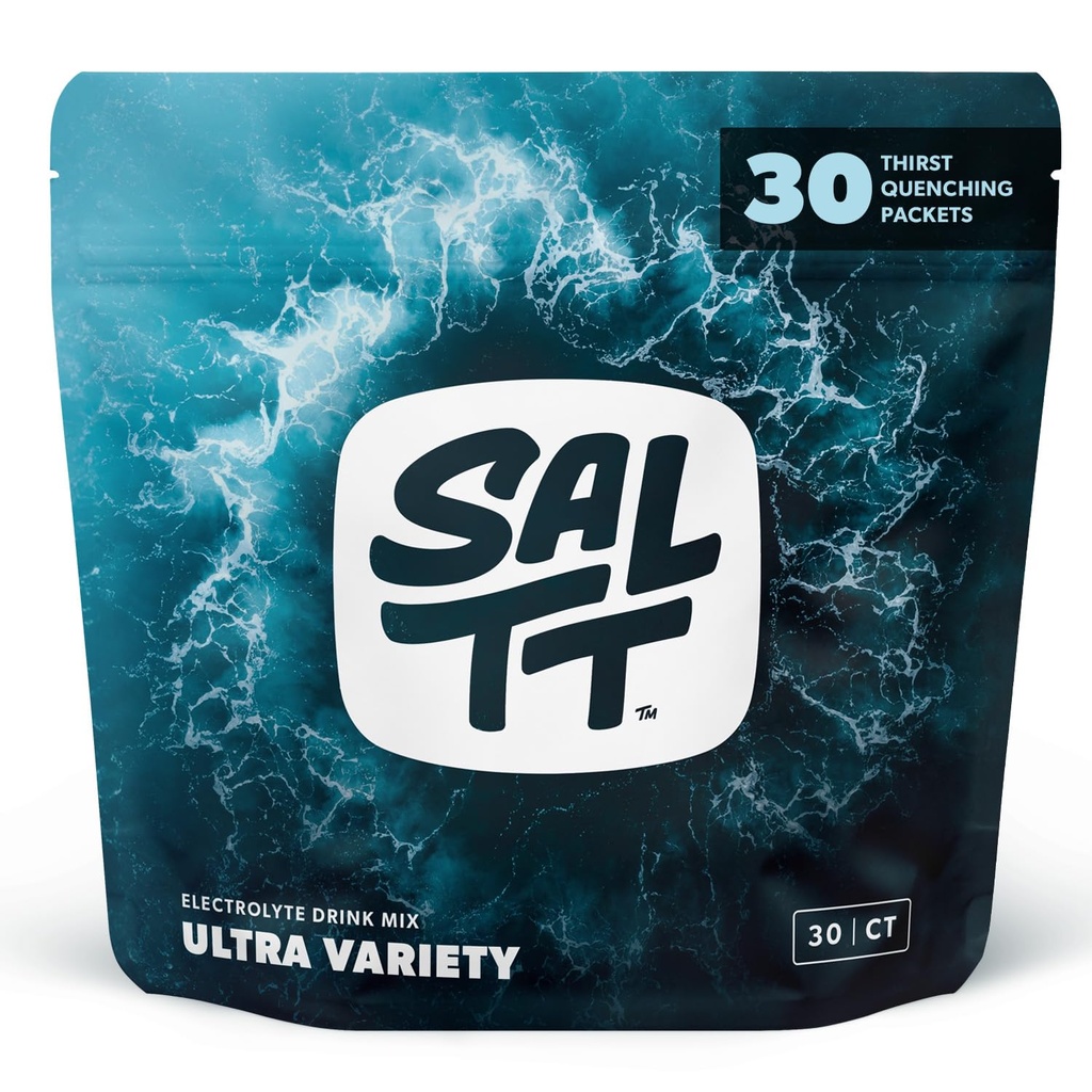 SALTT Electrolytes Powder Packets, Ultra Variety Pack (30 Packets) - hořčík, draslík, sodík, stopové minerály - Vegan, cukr zdarma, gluten zdarma - Cestování Essentials - Made in USA