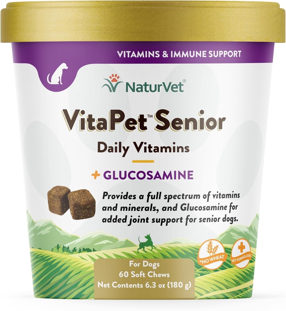 NaturVet VitaPet Senior Daily Vitamíny Plus Glucosamine pro psy, 60 ct Soft Chews, Made in The USA with Globally Source Ingredients