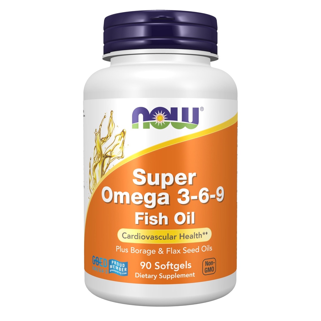 Nyní doplňky, Super Omega 3-6-9 1200 mg se směsí rybího, brutnárenského a lněného oleje, 90 Softgels