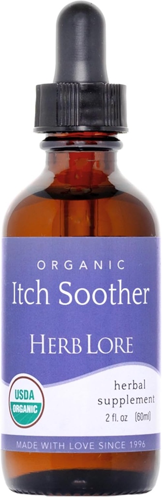 Herb Lore Organic Itch Soother Tincture - Zklidňuje svědění těhotenské kůže a vyrážky, tekuté mléko Thistle, Pampeliška a žlutá dok Játra Supplement Kapky (2 fl oz)
