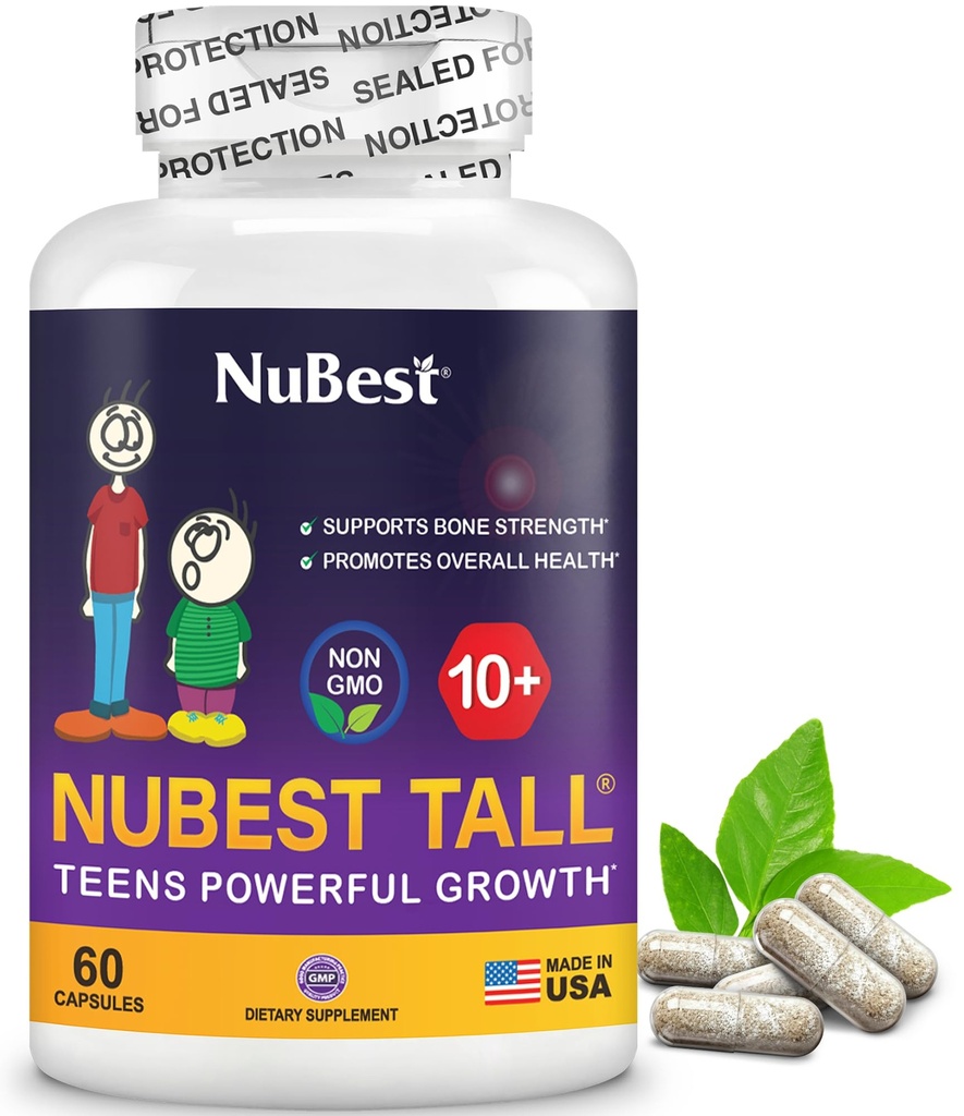 NuBest Tall 10 + Premium Kostní Pevnost Vzorec, Zvýšená imunita a celkové zdraví pro věk 10 + s vápníkem, Vitamin D3, Vitamin K2, a Multivitamins 124; 60 Kapsle 124; 1 Měsíční dodávky