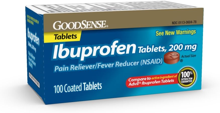 GoodSense 200 mg Ibuprofen Tablets, Horečka Reducer and Pain Relief from Body Aches, Heads, Artritis Pain and More, 100 Count
