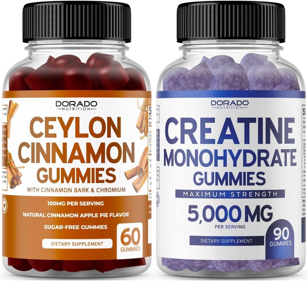 Ceylon Skořice (60 Počet) - Berberine & Ginseng pro stravovací celkové Wellness Support a Creatine Monohydrát (90 Gummies) Delicious Blue Raspberry Chews ochucený dodatek - Non GMO & Made in USA