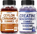 Ceylon Skořice (60 Počet) - Berberine & Ginseng pro stravovací celkové Wellness Support a Creatine Monohydrát (90 Gummies) Delicious Blue Raspberry Chews ochucený dodatek - Non GMO & Made in USA