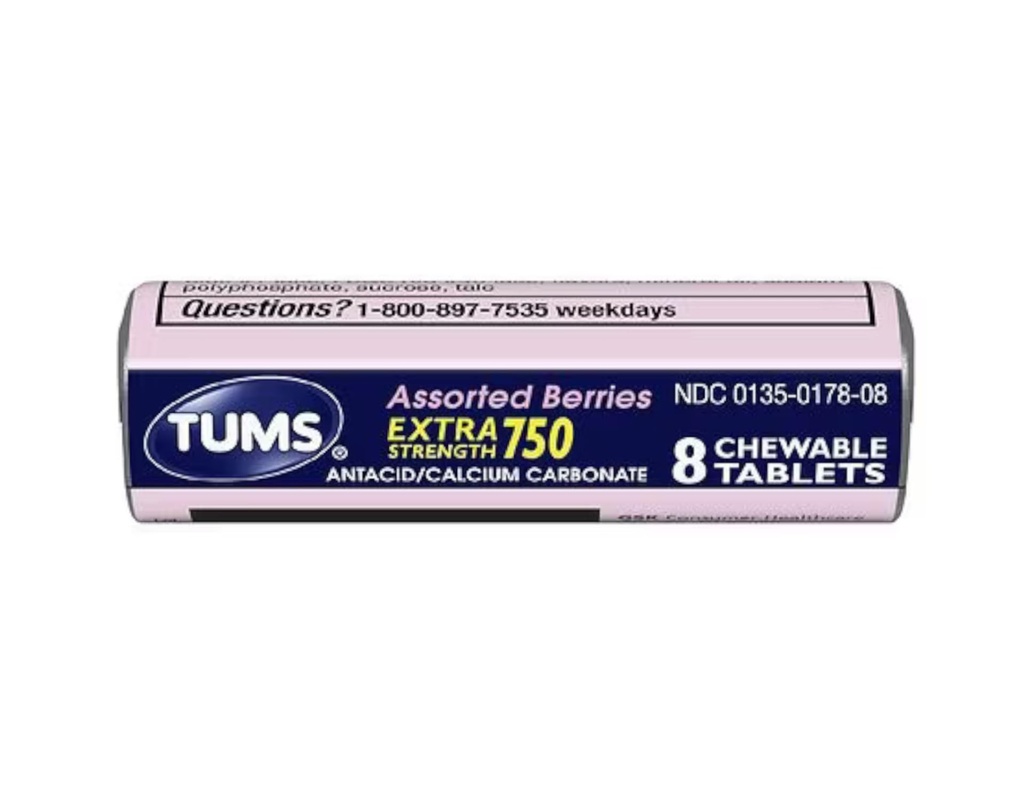 Tums Extra síla 750 Antacid s doplňkem vápníku Vápník bohatě tříděné Berries ochucené - 24 Kapesní Rolky 8 žvýkací tablety Každá role (192 Žvýkací tablety Celkem)