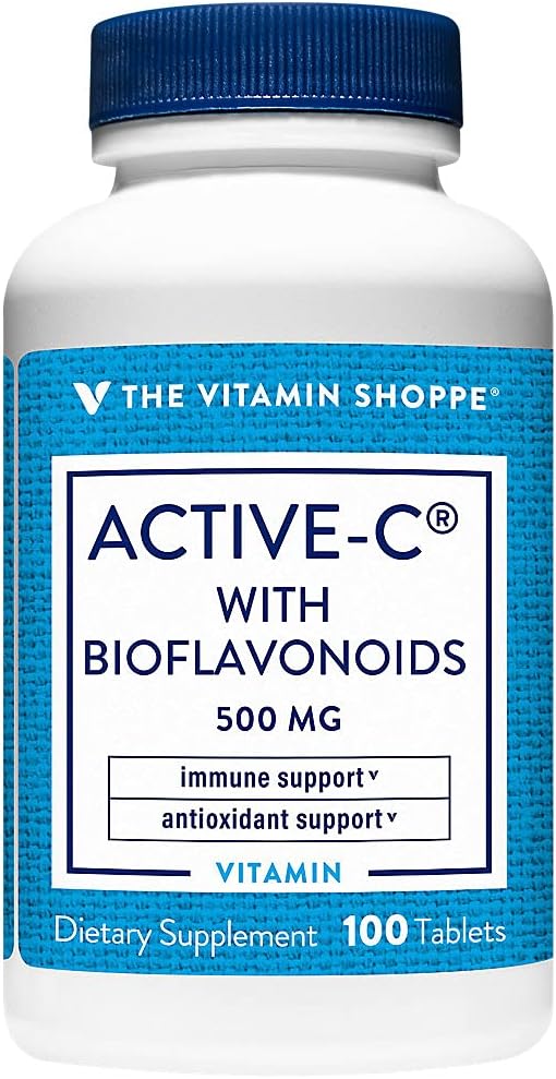 Vitamin Shoppe Active- C s bioflavonoidy, podporuje imunitu, Cévní zdraví, Antioxidant, 500 MG (100 tablet)