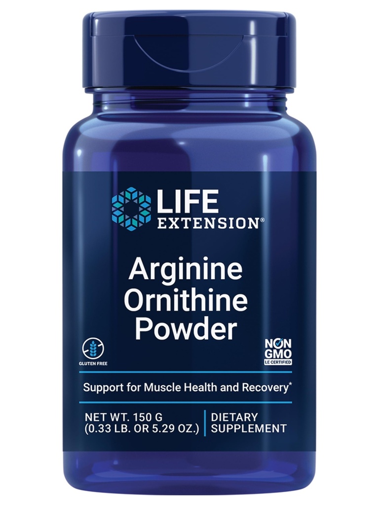 Life Extension Arginine Ornithin Powder, Promotes Muscle Health & Recovery, Gluten Free, Non- GMO, čistá hmotnost 150 gramů