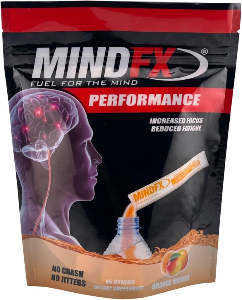 MindFX Energy Powder Drink Mix - 15 Sticks Orange Mango Performance Blend 124; Natural Nootroppics for Clean Energy, and Enhanced Focus French 124; Zvýšit svůj výkon (Orange Mango, 1)