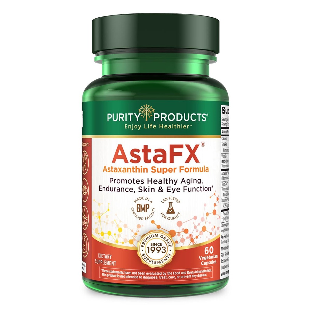 Produkty čistoty AstaFX Astaxanthin Antioxidant Super Formule z Klinicky testované 4 mg AstaREAL s tocotrienoly (vitamin E) + BioPerine Black Pepper + Piperine - 60 Vegetariánské Caps