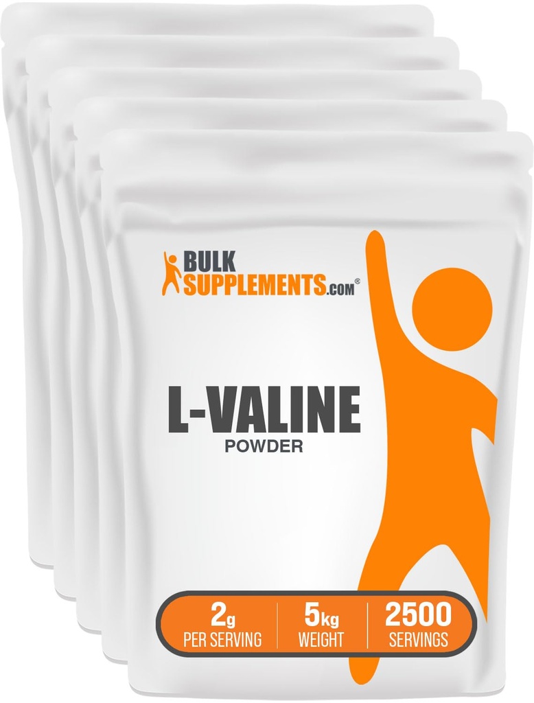 BulkSupplements.com L-Valine Powder - dodatek k kyselinám Valine Amino, BCAA Energy Powder - bezochucený & gluten zdarma, 2g per Serving, 1kg (2,2 lbs) (balení po 5)