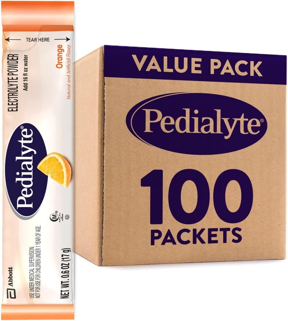 Pedialyte Electrolyte Powder Packets, Orange, Hydration Drink, 100 Jednorázové Powder Packets