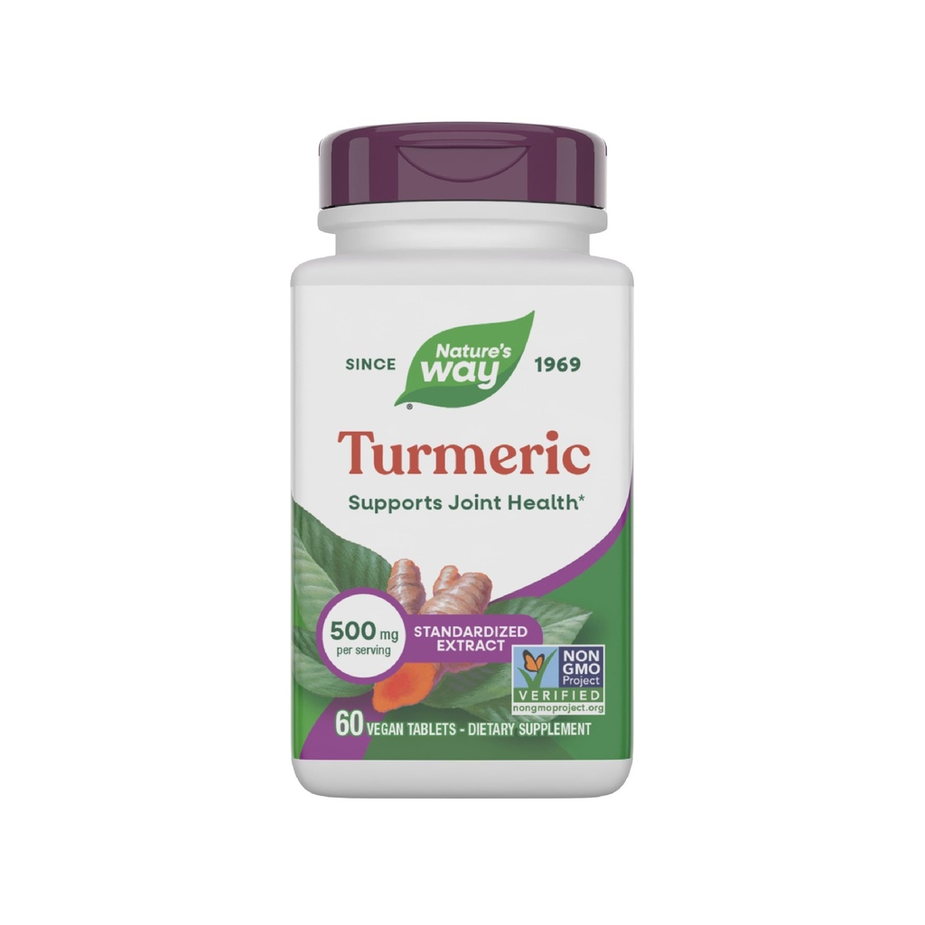Nature 's Way Turmeric, Premium Extract, Podporuje společné zdraví *, Standardizované na 95% Curcuminoidy, 500 mg Serving, Non-GMO Projekt ověřené doplňky, 60 Tablety (Balení květen Vary)