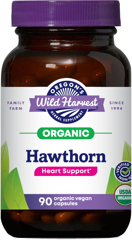 Oregon Wild Harvest, Certified Organic Hawthorn Kapsle pro přírodní zdraví, 1200 MGS, 90 Počet