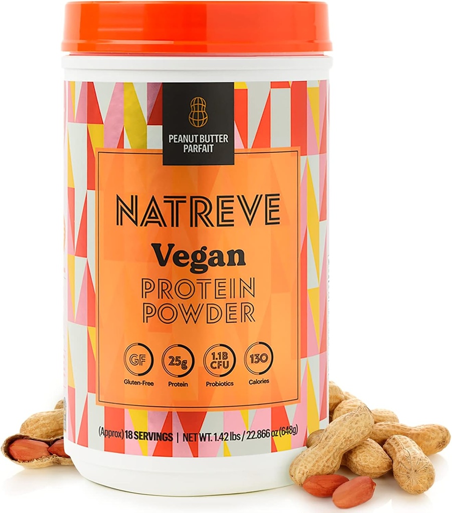 Natreve Vegan Protein Powder - 25g Plant Based Protein Powder with Probiotics and Amino Acids - Gluten Free Butter Parfait, 18 Servings