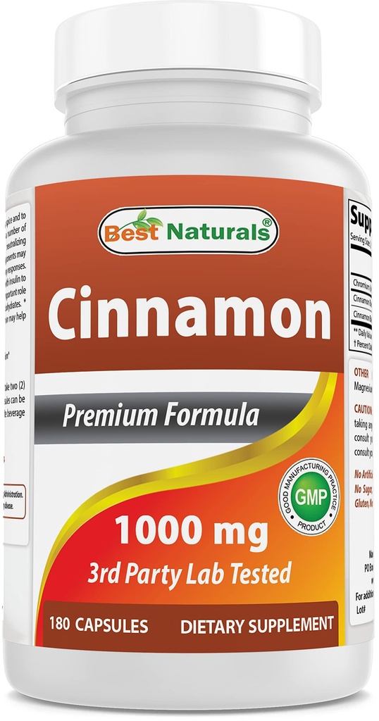 Nejlepší Naturals Skořice 2000 mg Ekvivalentní s chromem 400 mcg per Serving - Podpora metabolismu - 180 Kapsle