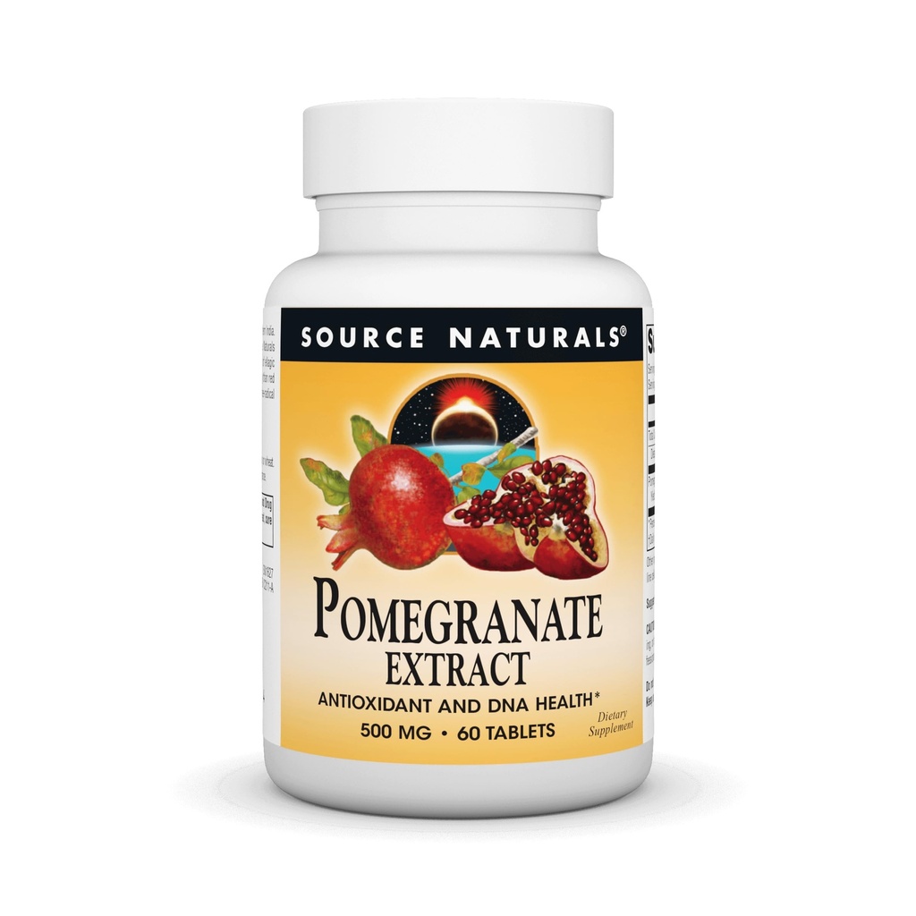 Zdroj Naturals Granátová jablka Extrakt 500mg Kompletní celý ovocný ellagický kyselý antioxidant a přidaný fiber - 60 tablet