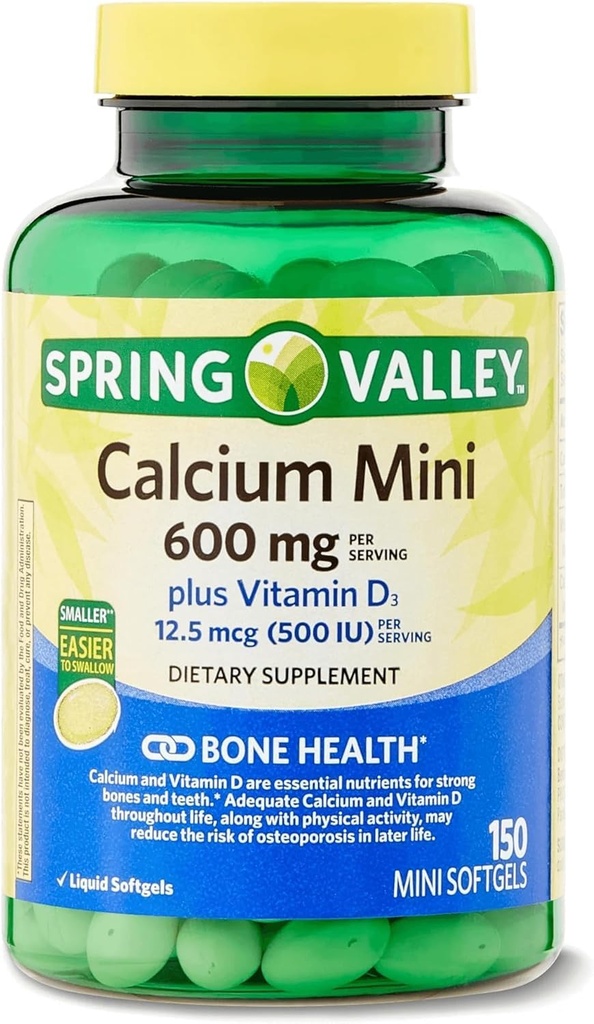 Jarní údolí vápník plus vitamin D3 150 Mini Softgels 124; doplněk vápníku 124; vápník Mini softgels 124; vápník 600 mg s vitaminem d3 hamber 124; uhličitan vápenatý 600 mg, 150 Mini softelů +