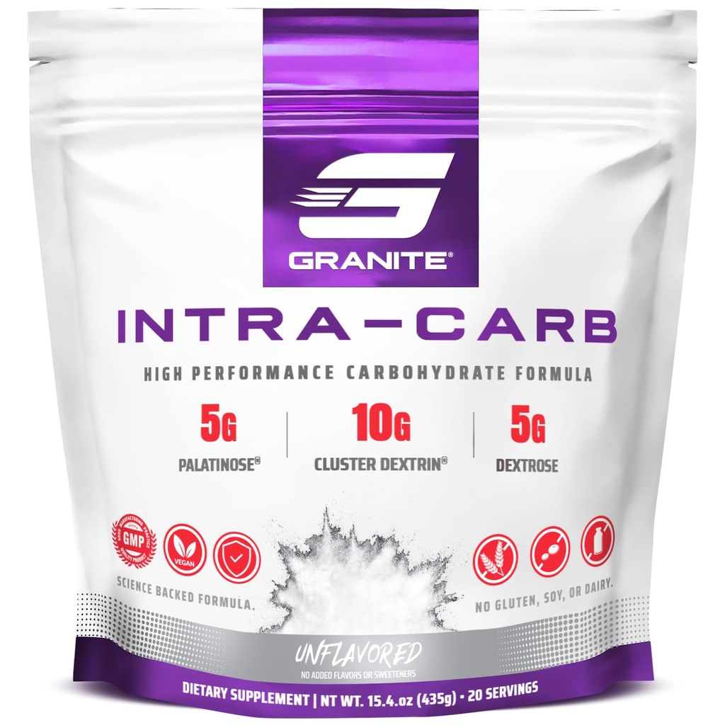 Granite Intra Carb Powder, Neochucený, Vysoce výkonný karbohydrát směs s Cluster Dextrin, Palatinose, & Dextrose, Podporuje energii a školení (20 Služeb)