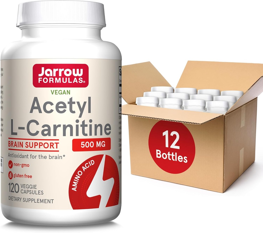 Jarrow Diplomas Acetyl L- Carnitin 500 mg, dodatek stravy, Aminová kyselina Podpora pro zdraví mozku a antioxidanty, 120 Veggie Kapsle, 120 denní zásoba (balení po 12)
