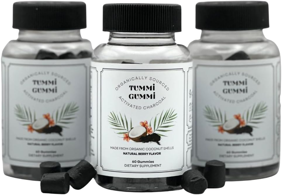 Activated Organic Charcoal Gummies, Charcoal Gummy pro děti a dospělé, Digestive Health, Gas and Bloat Relief, Detox, Natural Berry Flavor, 60 Počet