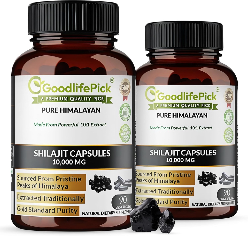 Premium Himalayan Shilajit Kapsle z Potent Shilajit Bohaté v Trace Mineral & Fulvic Acid High Altitude Sourcing. Extrahované Tradičně AllNatural NonGMO No Stearate No Rice Flour (Balení po 2)
