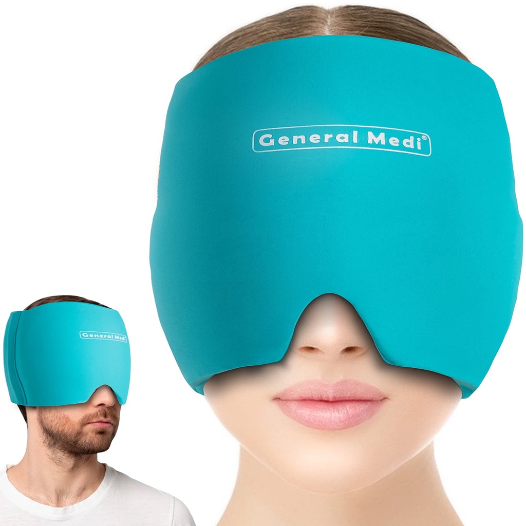 General Medi Bolest hlavy & Migréna Ledová kapsa, Studená terapie Migréna Relief Klobouk, Bolest hlavy Ledová Klobouk Studené Kompress, Skvělé pro Puffy Eyes, Napětí, Sinus & Stress Relief (modrá)