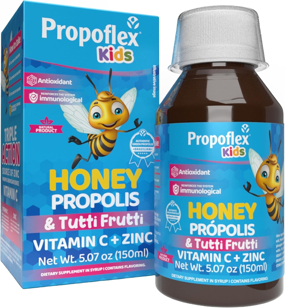 Beelife Bee Propolis Syrup Kid- Triple- Akce - Přírodní syrup, Brazilská zelená Propolis, Zinek, Bromelain, Vitamin C - Podpora imunity a zotavení - z Brazílie, Tutti Fruit Flavor, 150 ml